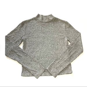 Miss Selfridge Gray Ribbed Long Sleeve Turtleneck Sweater Top